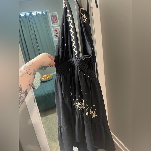 Black Embroidered Halter Summer Dress - Picture 4 of 5